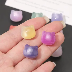 Cute 3D cat head resin beads UV color-changing DIY handmade bracelet jewelry making charms