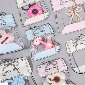 Cute Cartoon Shaped Storage Bag Transparent Self Sealing Jewelry Packaging Bag Bowknot Printed Gift Bag For Accessories Organizer