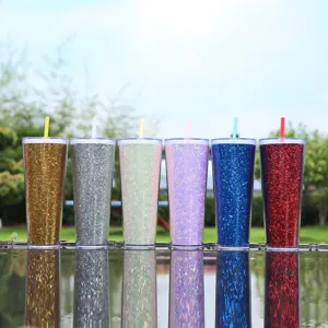 750ml glitter rietje beker detailopname, stijlvolle dubbelwandige heldere waterbeker