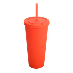 Bicchiere in plastica opaca 710ml a doppia parete con cannuccia per uso quotidiano