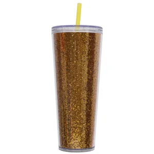 750ml dubbelwandige glitter beker met rietje doorzichtige plastic waterbeker cadeau