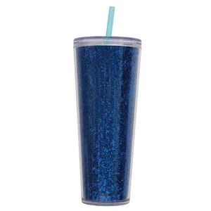 750ml grote capaciteit glitter rietje beker, dubbellaagse transparante waterfles