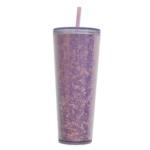 Grote 750ml dubbelwandige glazen beker met rietje voor dagelijks gebruik en cadeau.