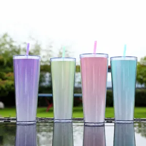 750ml Dubbelwandige Kunststof Beker met Rietje Transparante Koude Dranken Beker
