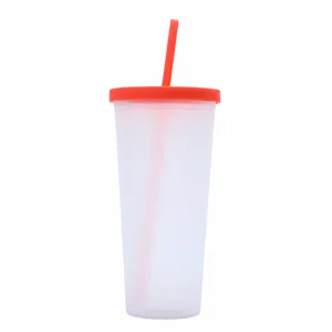 Vaso de plástico de doble pared esmerilado con pajita para bebidas frías de verano