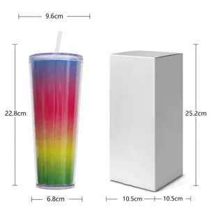 750ml Dubbelwandige Kunststof Rietje Bekers Gradient Glitter Drinkbeker Wit