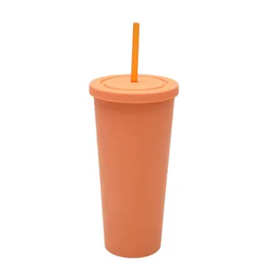 710ml bicchiere con cannuccia in plastica a doppio strato opaco per uso portatile.