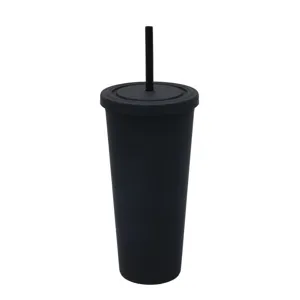 bicchiere con coperchio e paglia in plastica da 710ml con finitura opaca portatile