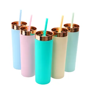 16oz Matte Plastic Tumbler with Rose Gold Lid and Straw for Drinks Home Office