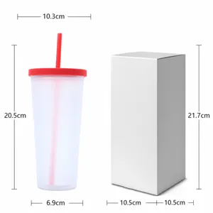 Vaso de plástico esmerilado de doble pared con pajita, taza portátil para bebidas 710ml.