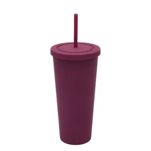 Bicchiere di plastica a doppio strato da 710ml con cannuccia tazza d'acqua opaca