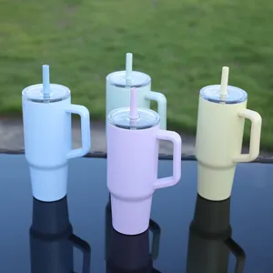 Vaso de acero inoxidable 304 con asa y pajita gran capacidad taza térmica para coche