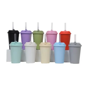 Multi-color double drink straw cups showcase various vibrant shades on a clean display stand.