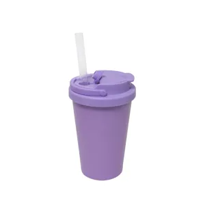 Detailed view of the purple stainless steel straw tumbler showing the double drinking lid design.