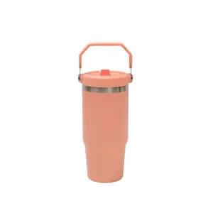 20oz edelstahl reisebecher mit griff und doppeltrinkdeckel für tragbaren täglichen sport.
