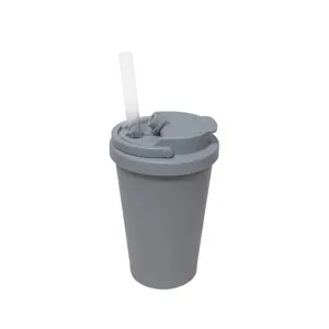 Portable double drinking straw insulated water cup stainless steel tumbler travel mug