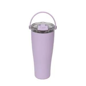 Bicchiere termico da viaggio in acciaio inossidabile lavanda con manico e coperchio comodo.