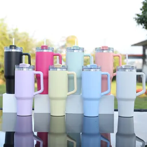 Stainless Steel Vacuum Insulated Tumbler With Handle And Straw Large Capacity Car Water Bottle Portable Travel Thermos Mug