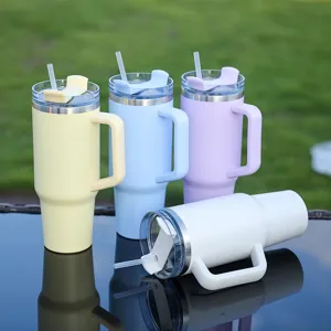 Stainless steel insulated tumbler with handle and straw 40oz large capacity portable car water bottle