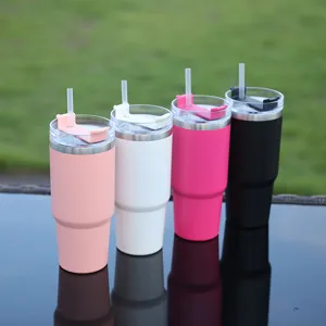 Stainless steel insulated tumbler with straw and handle, portable car water cup for daily use.