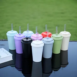 Portable double drink straw water cup fashionable outdoor sports insulated water bottle