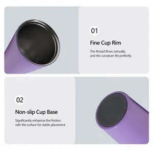 Stainless steel insulated tumbler detail view featuring smooth rim and anti-slip bottom.