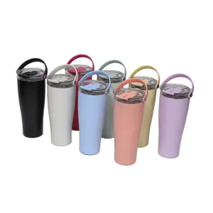 Bicchiere termico in acciaio inossidabile 304 con manico e coperchio per viaggio e ufficio.