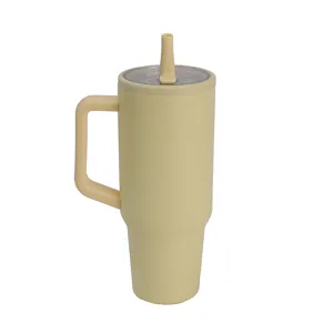 Insulated stainless steel tumbler with handle and straw lid, 40oz large capacity travel cup.