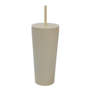 Gobelet isotherme double paroi en acier inoxydable beige avec paille tasse de voyage