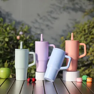 710ml stainless steel insulated tumbler with handle and straw lid, perfect cold cup.