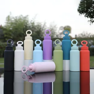 Stainless steel vacuum insulated water bottle with ring lid for outdoor sports and fitness