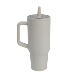 40oz stainless steel insulated tumbler with handle and straw lid, vacuum travel car mug.