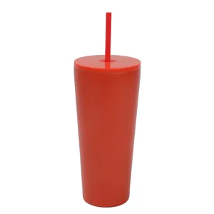 Gobelet isotherme rouge en acier inoxydable à double paroi avec paille, tasse de voyage.