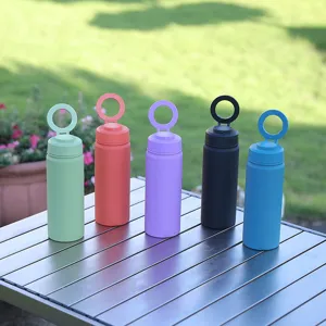 500ml stainless steel vacuum sports water bottle with magnetic phone holder ring lid.