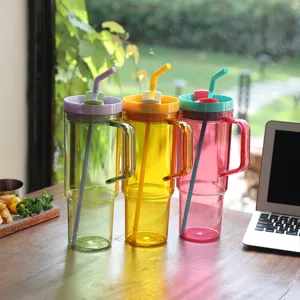 40oz Large Capacity Plastic Tumbler with Straw Handle Travel Mug Travel Cup Set