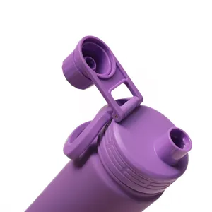 Tragbare 500ml Vakuum Sport Wasserflasche Detail, lila isolierter Tassen Deckel Ansicht.