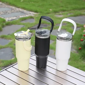 Stainless steel 40oz insulated tumbler with handle, large capacity car cup for outdoor use.