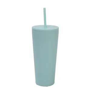 Gobelet en acier inox vert menthe avec paille, tasse de voyage isolée double paroi pour quotidien.