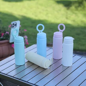 500ml stainless steel vacuum insulated water bottle with magnetic phone stand lid for outdoor.