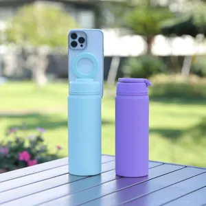 500ml stainless steel vacuum insulated water bottle with magnetic phone stand lid detail view