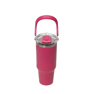 Pink insulated tumbler 40oz travel mug large capacity car water bottle with handle new