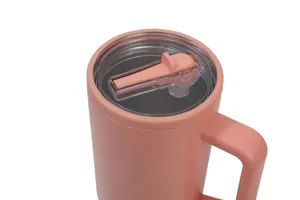 Stainless steel vacuum insulated tumbler with handle and lid 40oz pink travel mug.