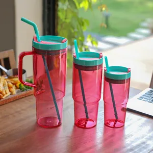 40oz large capacity plastic tumbler set with straw handle portable car cup water bottle