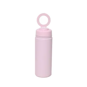 Pink stainless steel vacuum insulated water bottle with magnetic phone holder ring lid 500ml