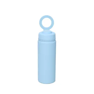 Stainless steel insulated water bottle detail showing magnetic ring lid and smooth finish.