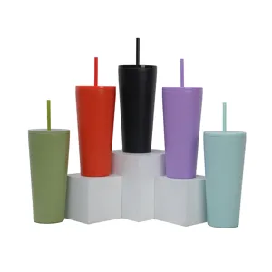 Gobelet isotherme à double paroi en acier inoxydable avec paille tasse colorée