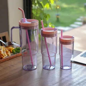 Large capacity 40oz plastic straw tumbler set with handle and lid for daily hydration.
