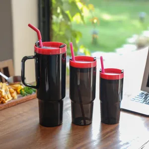 Large capacity 40oz plastic tumbler set with straw and handle, perfect for daily car travel use.