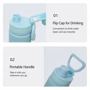 Tragbare blaue Sport Trinkflasche 500ml, Studenten Wasserflasche mit Deckel und Griff.