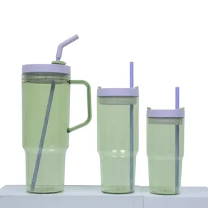 Large capacity 40oz plastic tumbler set with straw and handle for daily outdoor hydration use.